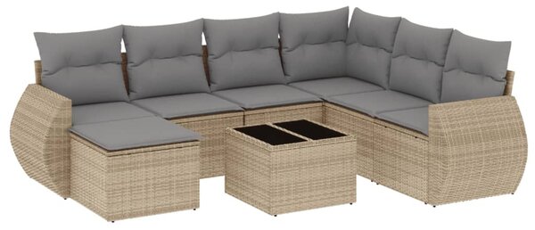 8 részes bézs polyrattan kerti ülőgarnitúra párnával