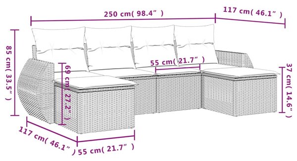 6 részes szürke polyrattan kerti ülőgarnitúra párnákkal