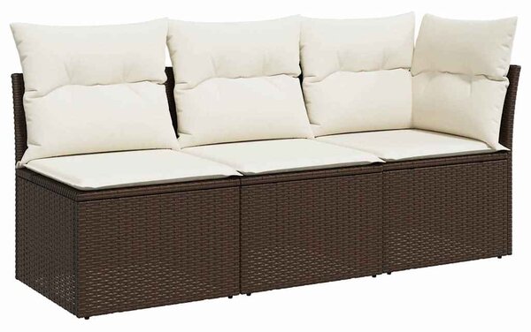 3 személyes barna polyrattan kerti kanapé párnával