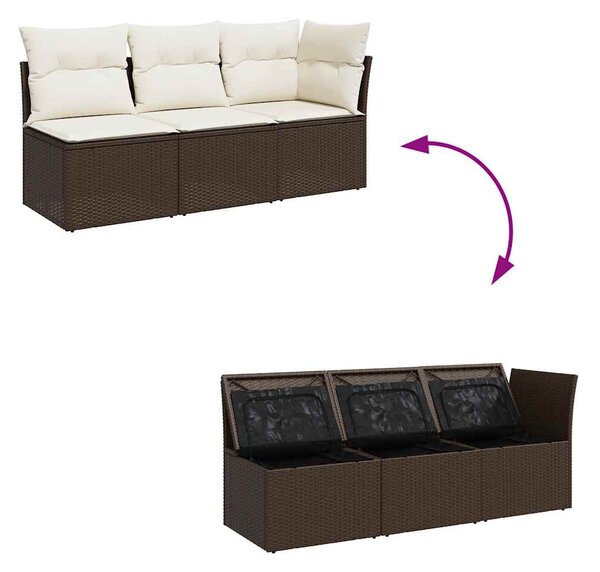 3 személyes barna polyrattan kerti kanapé párnával