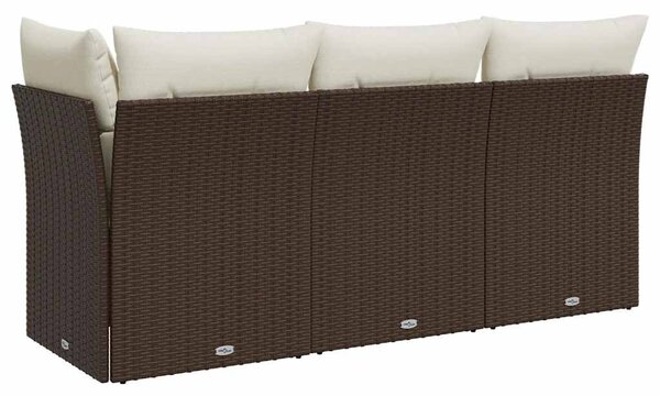 3 személyes barna polyrattan kerti kanapé párnával