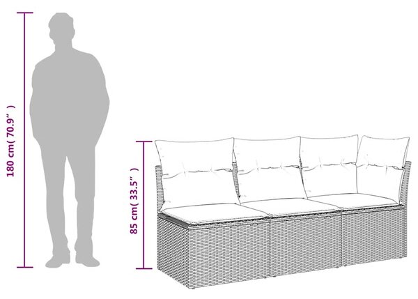 3 személyes barna polyrattan kerti kanapé párnával