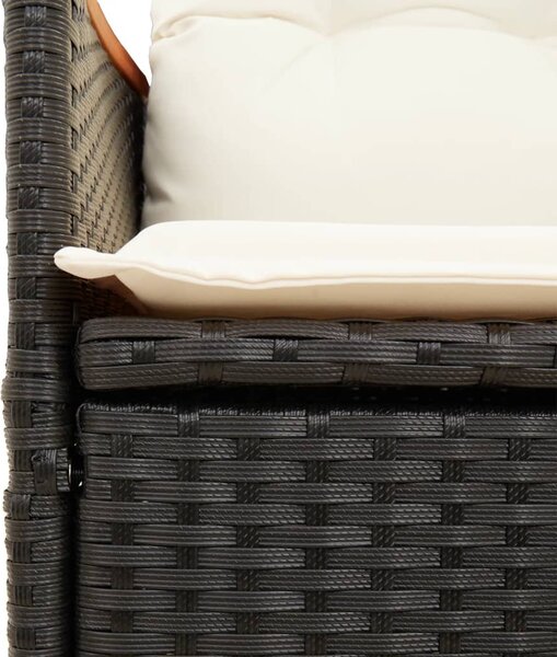 7 részes fekete polyrattan kerti étkezőgarnitúra párnával