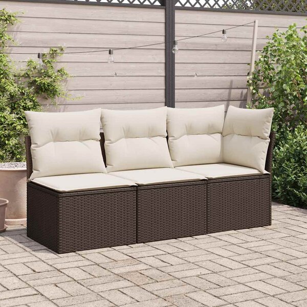 3 személyes barna polyrattan kerti kanapé párnával