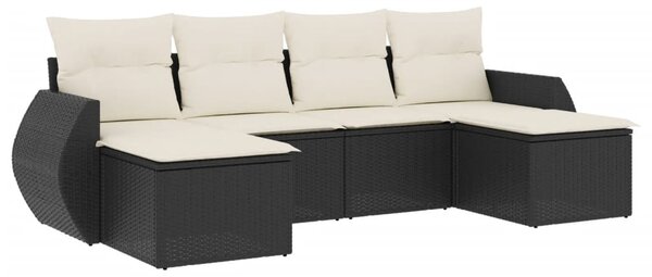 6 részes fekete polyrattan kerti ülőgarnitúra párnákkal