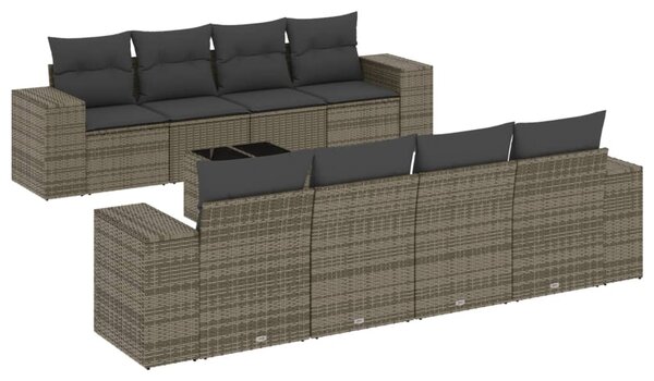 9 részes szürke polyrattan kerti ülőgarnitúra párnákkal