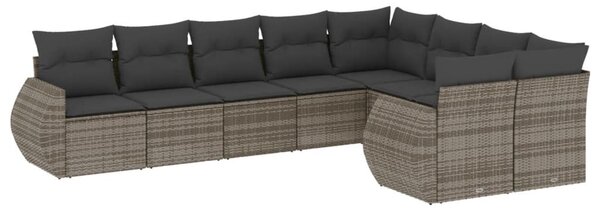 9 részes szürke polyrattan kerti ülőgarnitúra párnákkal
