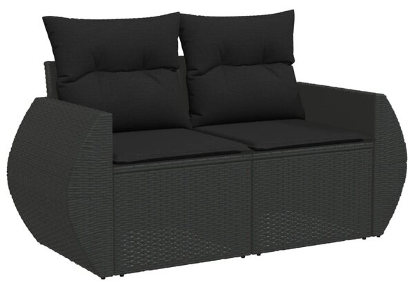 11 részes fekete polyrattan kerti ülőgarnitúra párnákkal