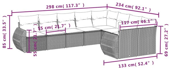 9 részes szürke polyrattan kerti ülőgarnitúra párnákkal