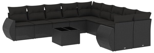 11 részes fekete polyrattan kerti ülőgarnitúra párnákkal