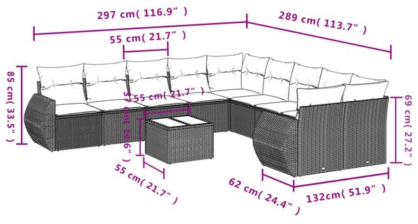 11 részes fekete polyrattan kerti ülőgarnitúra párnákkal