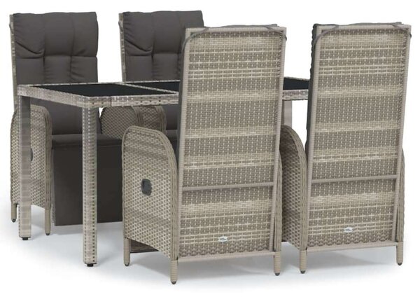 5 részes Szürke Polyrattan Kerti Étkezőgarnitúra - 150x90 cm Asztallal