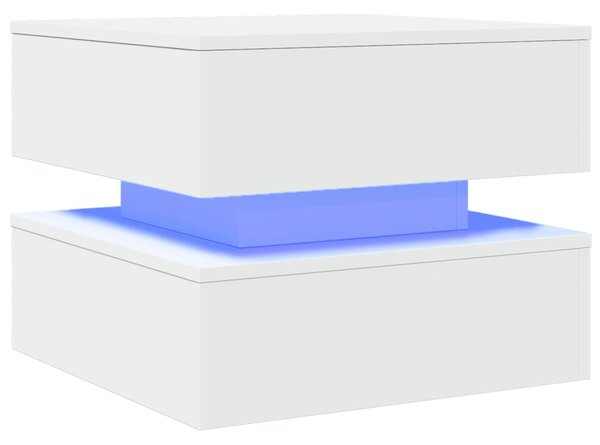 Fehér dohányzóasztal LED-lámpákkal 50 x 50 x 40 cm