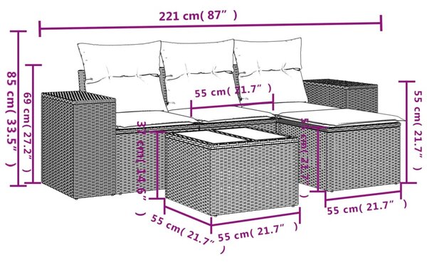 5 részes bézs polyrattan kerti ülőgarnitúra párnákkal