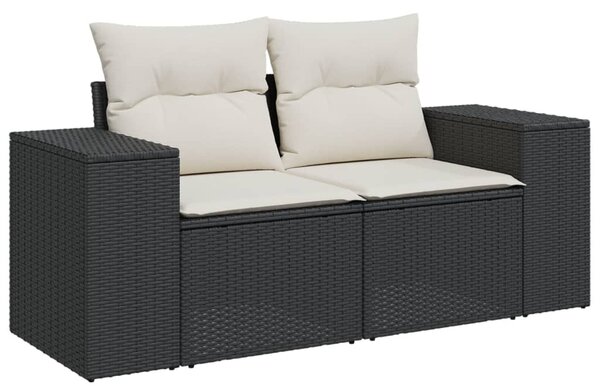 4 részes fekete polyrattan kerti ülőgarnitúra párnákkal