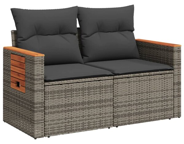 2 személyes szürke polyrattan kerti kanapé párnával