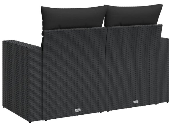 Kétszemélyes fekete polyrattan kerti kanapé párnákkal