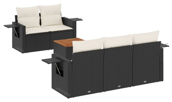 6 részes fekete polyrattan kerti ülőgarnitúra párnákkal