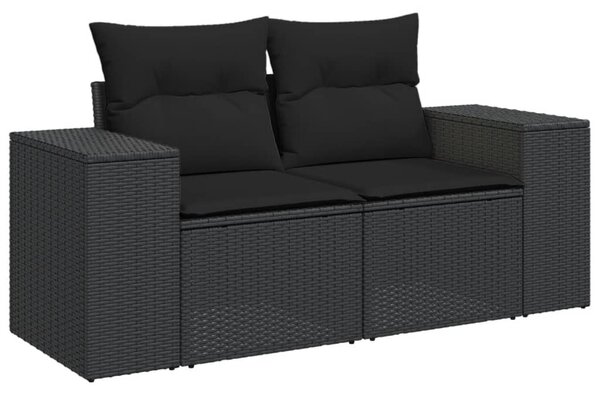 9 részes fekete polyrattan kerti ülőgarnitúra párnákkal
