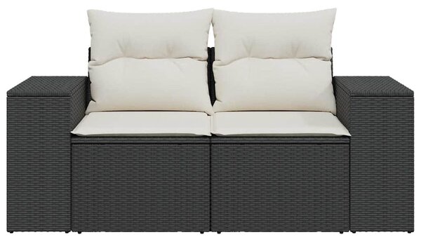 2 személyes fekete polyrattan kerti kanapé párnával