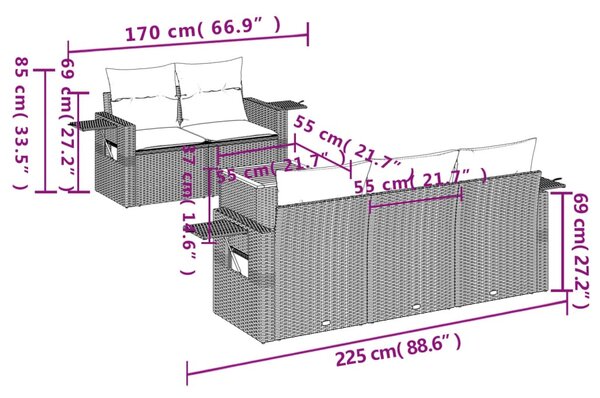 6 részes szürke polyrattan kerti ülőgarnitúra párnákkal