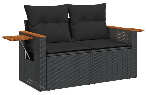 11 részes fekete polyrattan kerti ülőgarnitúra párnákkal