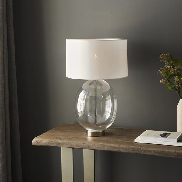 Endon glamour modern asztali lámpa kelda oval fehér nikkel átlátszó end102675