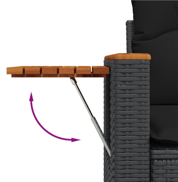 2 személyes fekete polyrattan kerti kanapé párnával