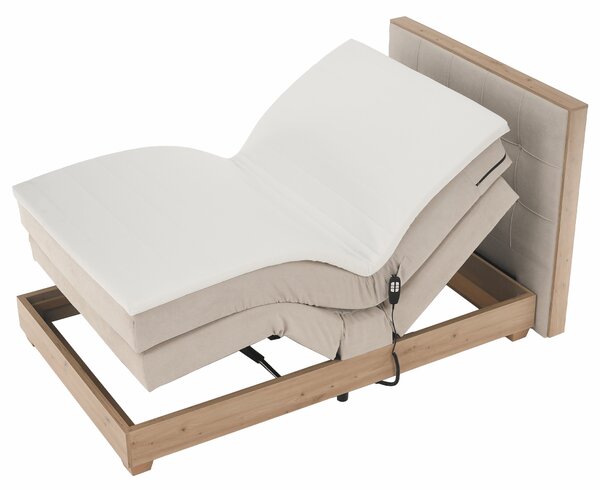 KONDELA Elektromos állítható ágy, boxspring, bézs/artisan tölgy, 120x200, TIANA