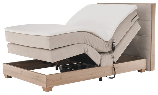 KONDELA Elektromos állítható ágy, boxspring, bézs/artisan tölgy, 120x200, TIANA