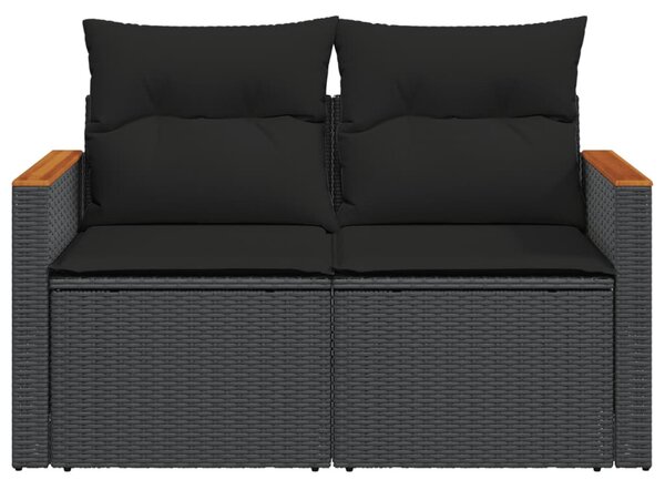 2 személyes fekete polyrattan kerti kanapé párnával