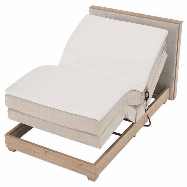 KONDELA Elektromos állítható ágy, boxspring, bézs/artisan tölgy, 120x200, TIANA