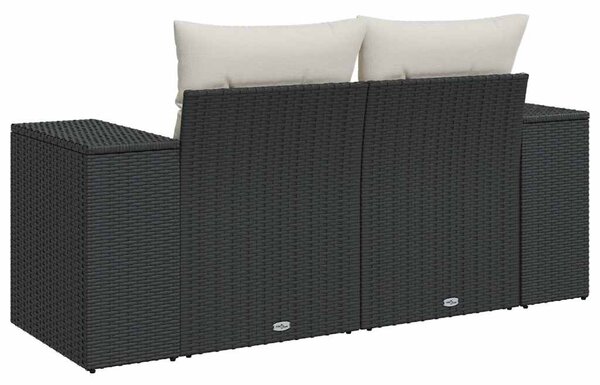 2 személyes fekete polyrattan kerti kanapé párnával