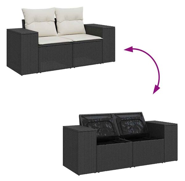 5 részes fekete polyrattan kerti kanapészett párnákkal
