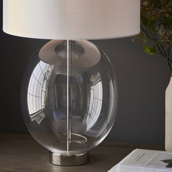 Endon glamour modern asztali lámpa kelda oval fehér nikkel átlátszó end102675