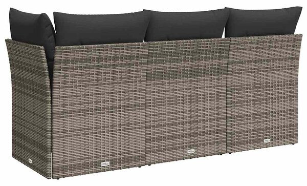 3 személyes szürke polyrattan kerti kanapé párnával