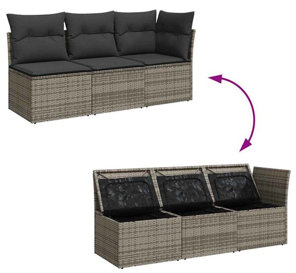 3 személyes szürke polyrattan kerti kanapé párnával