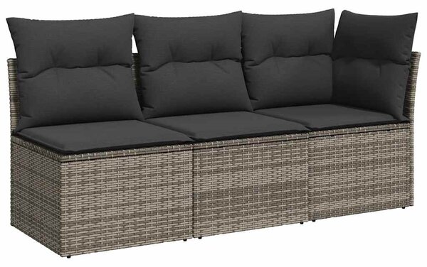 3 személyes szürke polyrattan kerti kanapé párnával