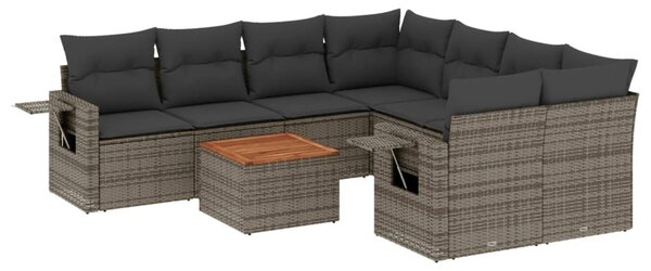 9 részes szürke polyrattan kerti ülőgarnitúra párnákkal