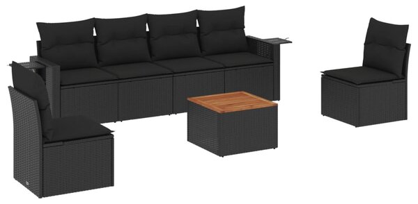 7 részes fekete polyrattan kerti ülőgarnitúra párnával
