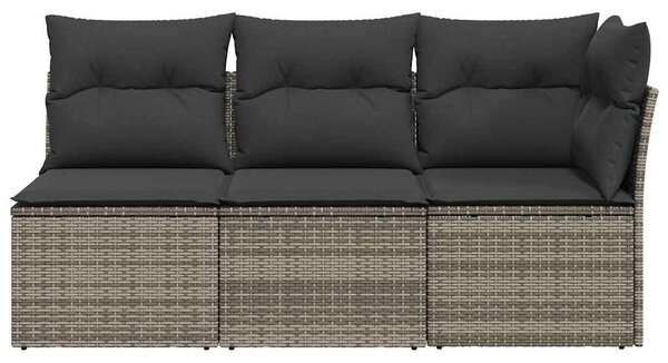 3 személyes szürke polyrattan kerti kanapé párnával