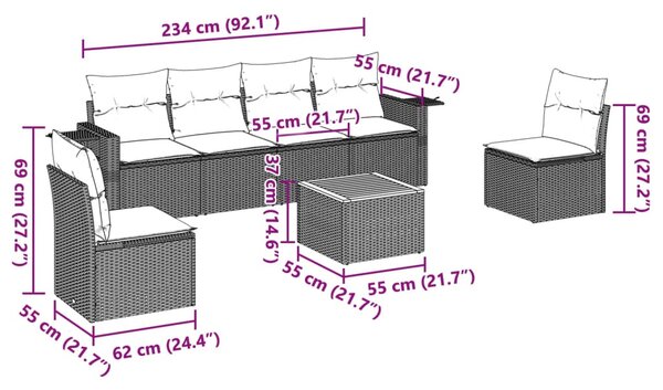 7 részes fekete polyrattan kerti ülőgarnitúra párnával