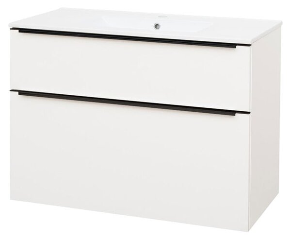 Mereo Mereo, Mailo, fürdőszoba szekrény kerámia mosdóval 101 cm, fekete fogantyú, MER-CN512B