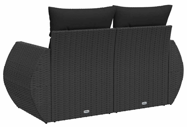 2 személyes fekete polyrattan kerti kanapé párnával