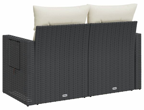 2 személyes fekete polyrattan kerti kanapé párnával