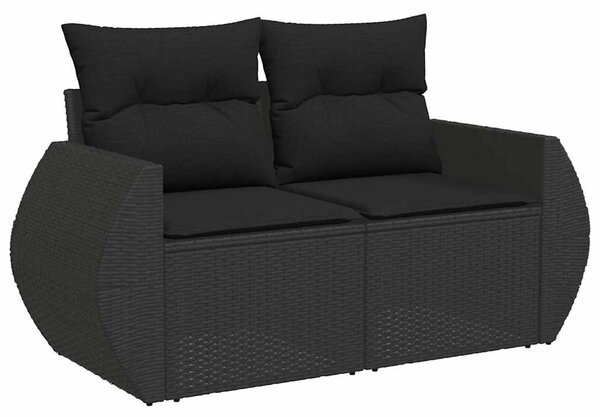 2 személyes fekete polyrattan kerti kanapé párnával