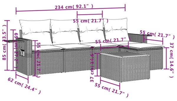 6 részes bézs polyrattan kerti ülőgarnitúra párnával