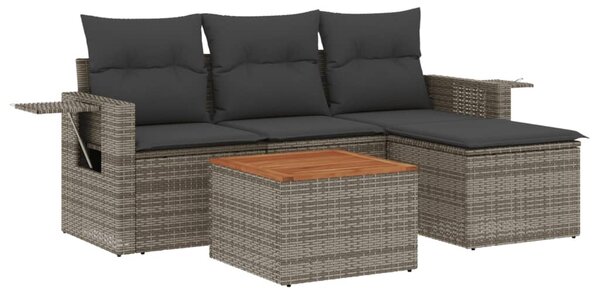 5 részes szürke polyrattan kerti ülőgarnitúra párnákkal