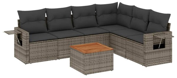 7 részes szürke polyrattan kerti ülőgarnitúra párnákkal