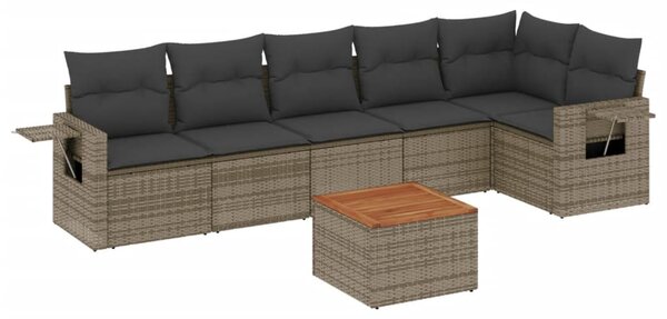 7 részes szürke polyrattan kerti ülőgarnitúra párnákkal